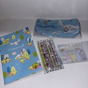 Sanrio Cinnamoroll Stationary Set Notebook Pencil Case 6 Pens Sticky Notes New